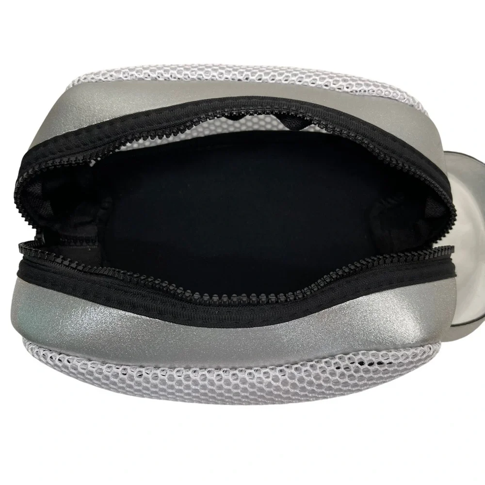Ah-Dorned Sport New York Travel Make Up Bag Metallic Silver Zip Close Vacation